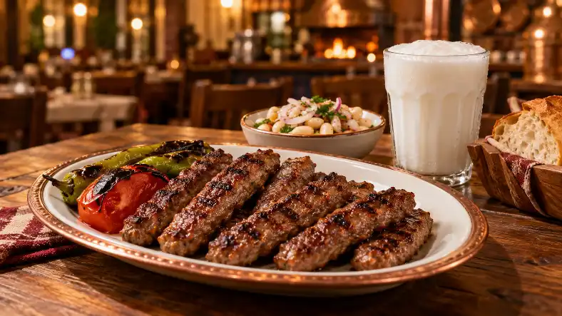 Beslen İnegöl Köftecisi döküm ızgarada İnegöl köftesi, piyaz ve ayran